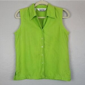 Carlie's Court Vintage Linen Lime Green Sleeveless Blouse Y2K 90s Size‎ 6